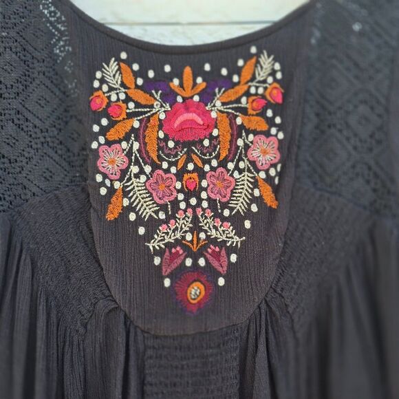 Free People Mohave Embroidered Mini Dress in Black Size Medium - Picture 4 of 9